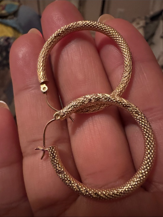 Jewelry - 14K Gold Textured Hoop Earrings - Women's Fashion Jewelry